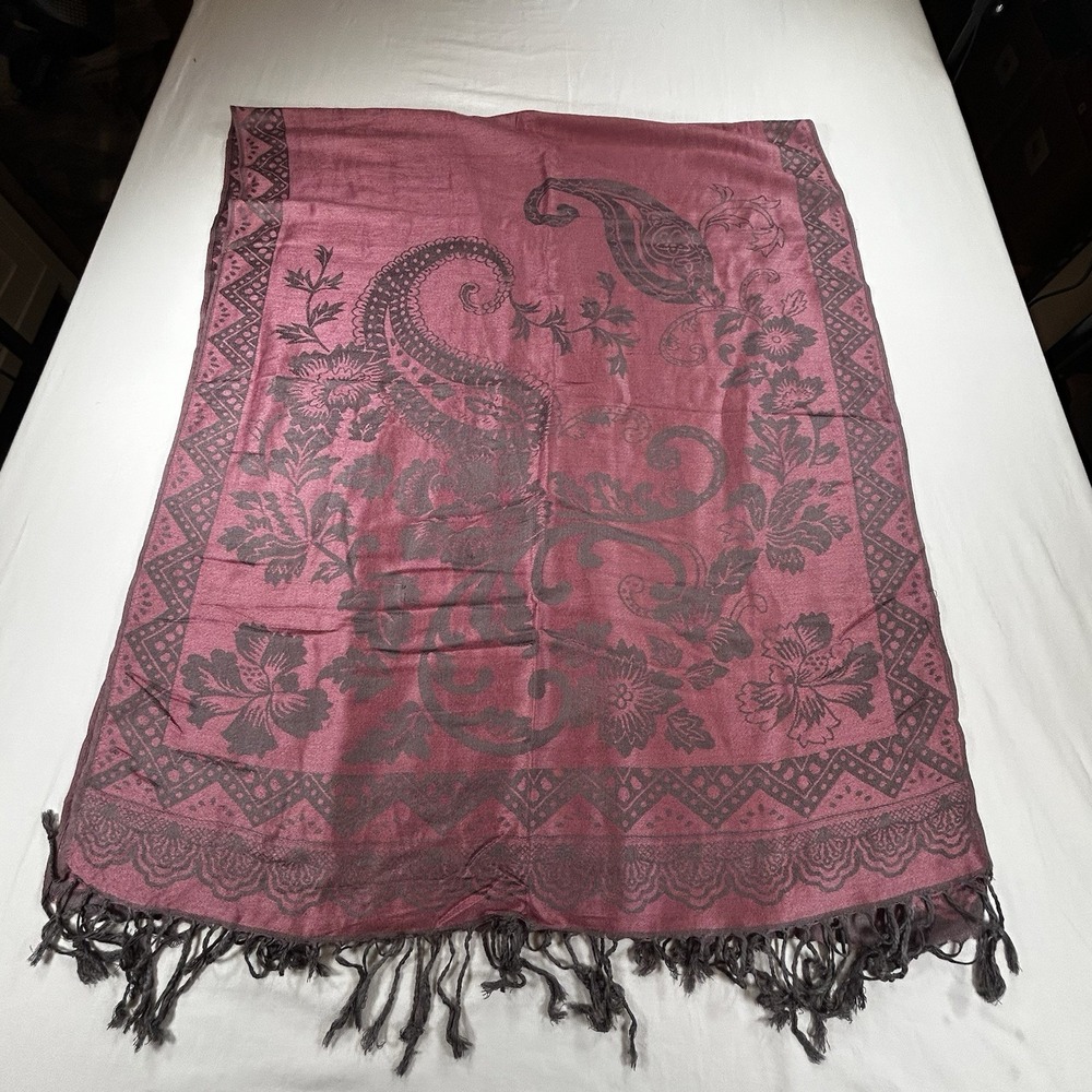 Pashmina Paisley Shawl Wrap Fringe 72 x 27 Women's Pink Black Boho